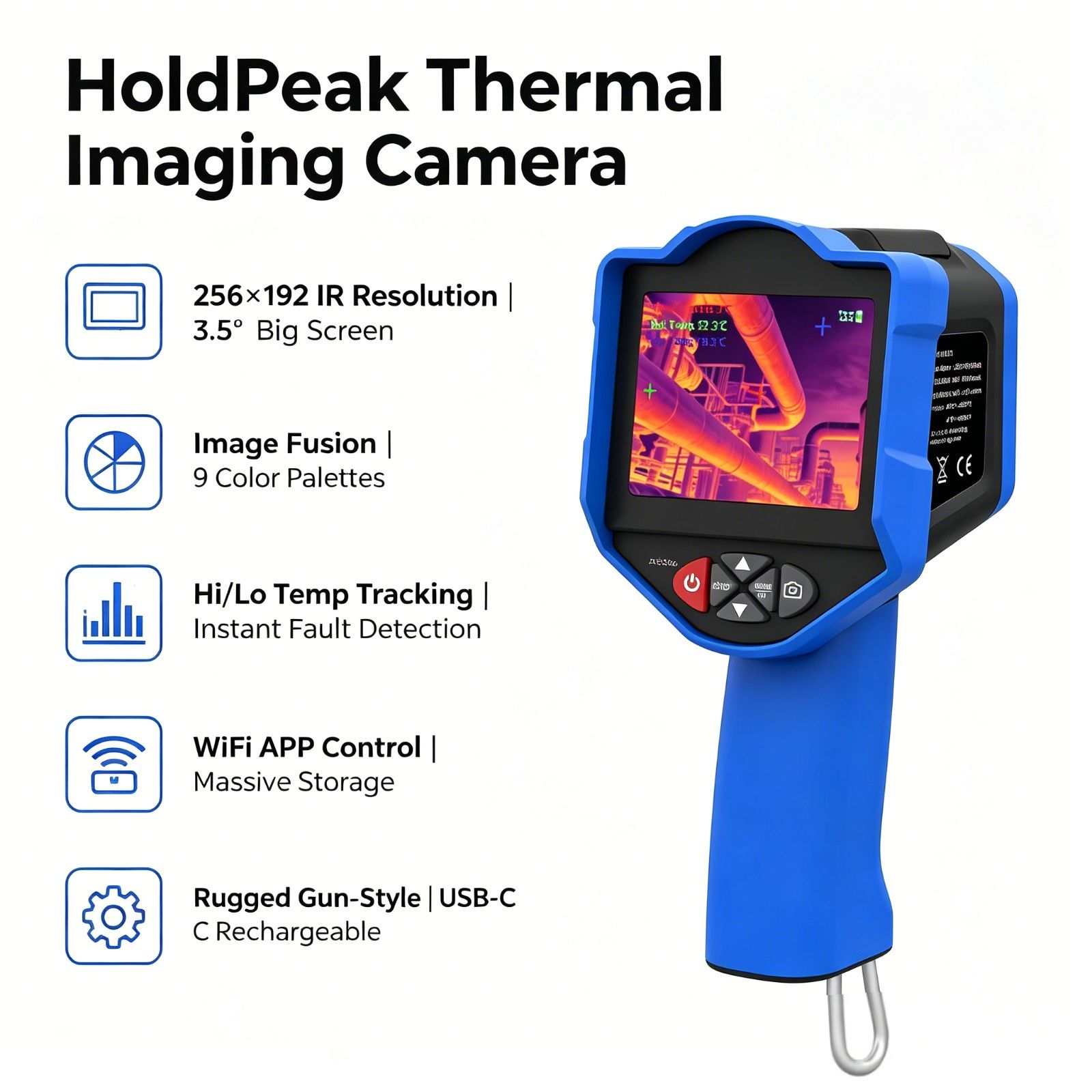Thermal Imaging Camera 256X192 - HoldPeakサーマルイメージングカメラ 256x192 IR 50mK NETD +/-2C/WiFiアプリ